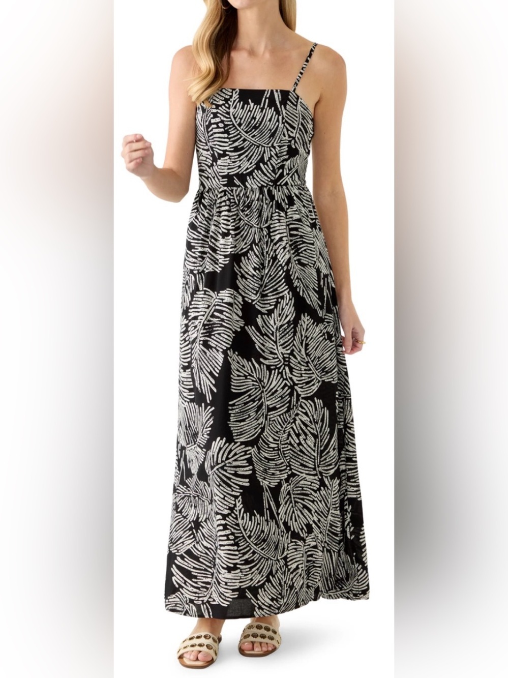 As U Wish Black and White Tropical Print Maxi Dress